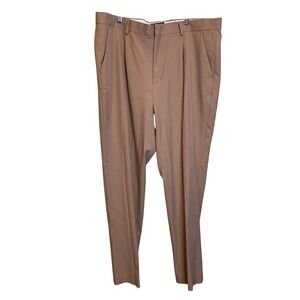ASOS Design Mens W40 L36 Tall Pleated Suit Trousers Taupe Brown Extra Long Dress